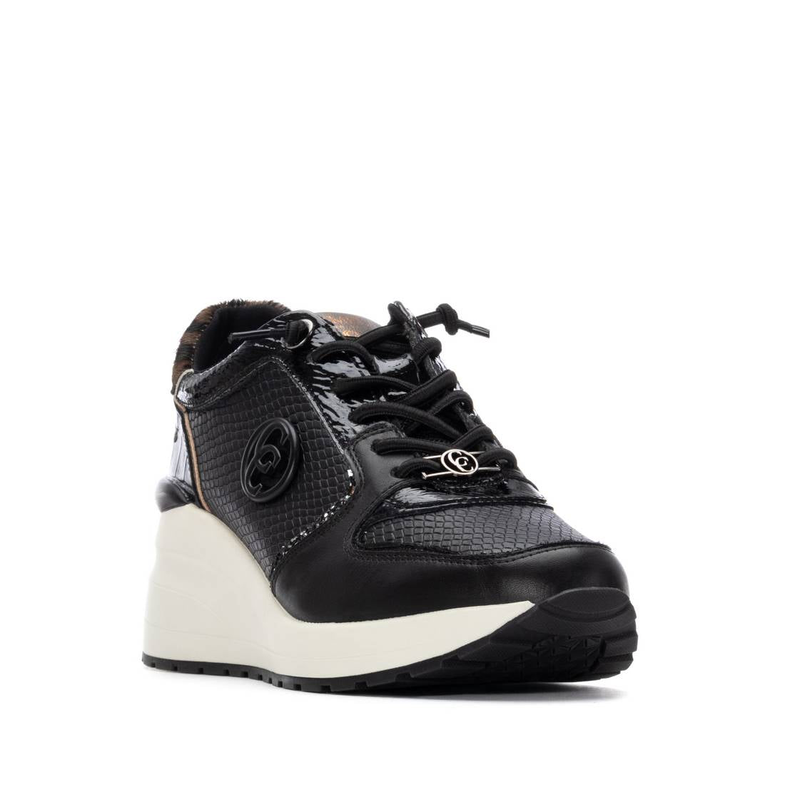 Carmela 16244401 baskets cuir noir compensées
