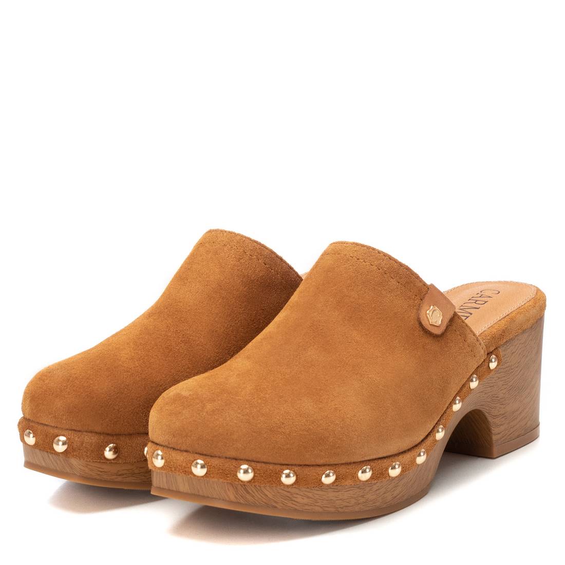 Carmela 16147501 sabots cuir marron talon 7 cm clous