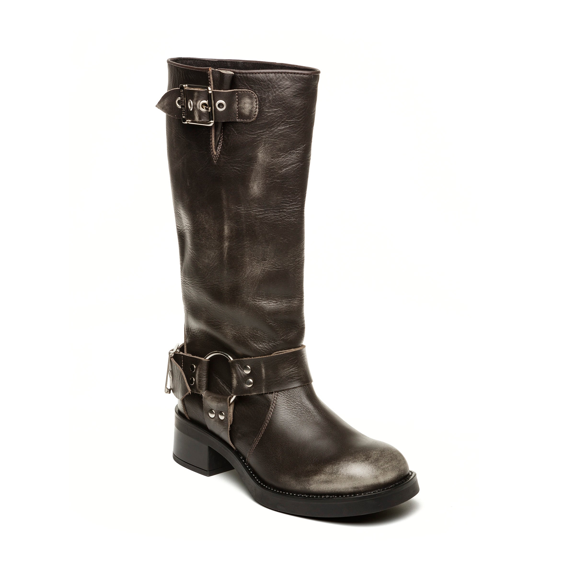 Steve Madden Beau botte moto cuir gris talon 3,5 cm