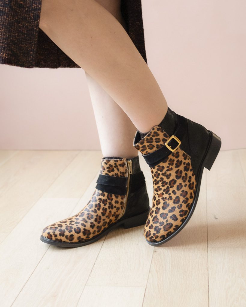 Dessine Moi Un Soulier Carla bottine plate velours léopard