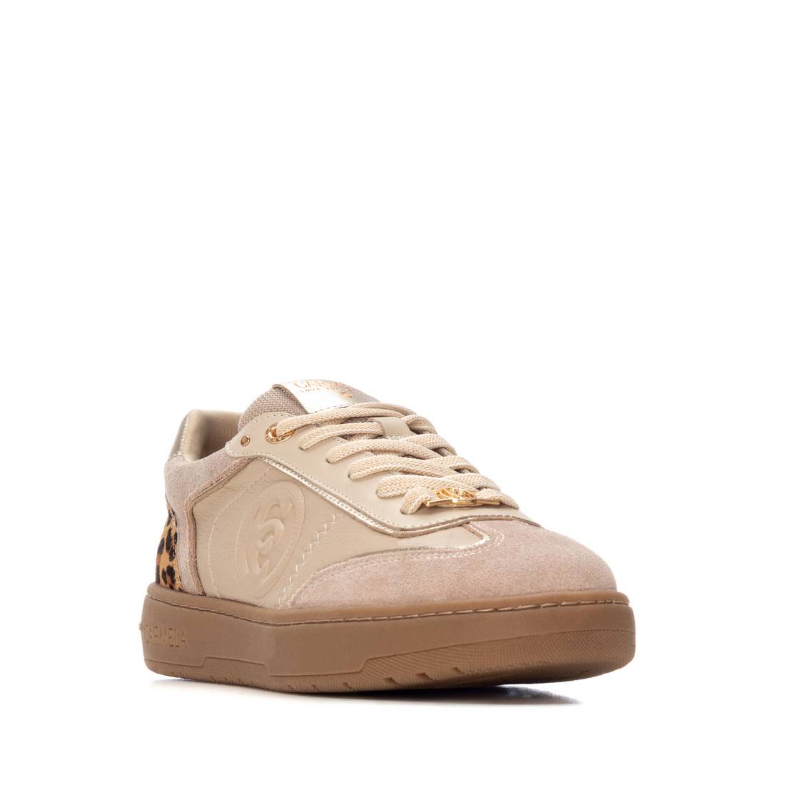 Carmela 16250402 baskets cuir beige marron lacets femme