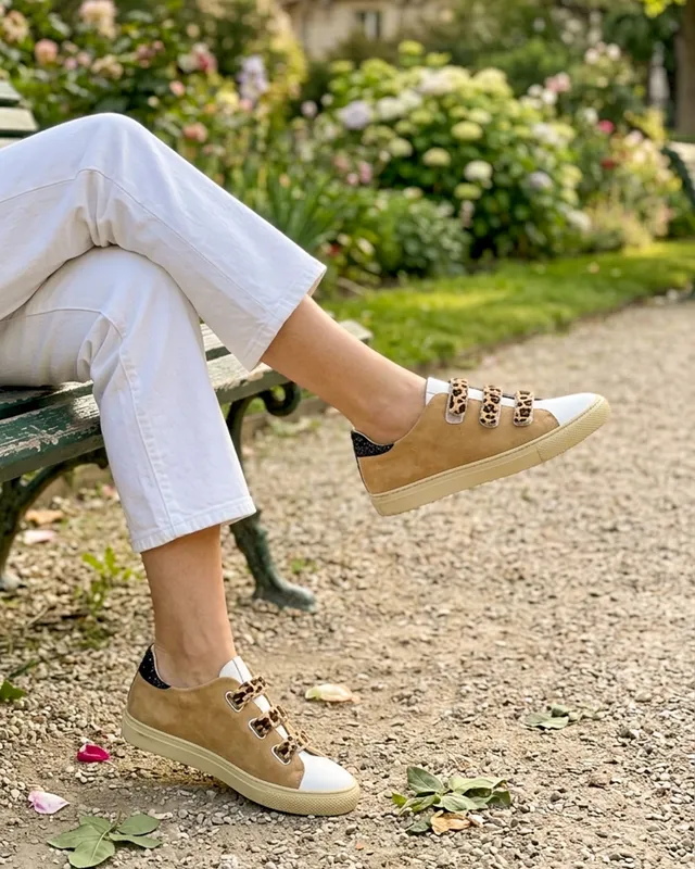 Dessine Moi Un Soulier Basket scratch velours camel léopard 45