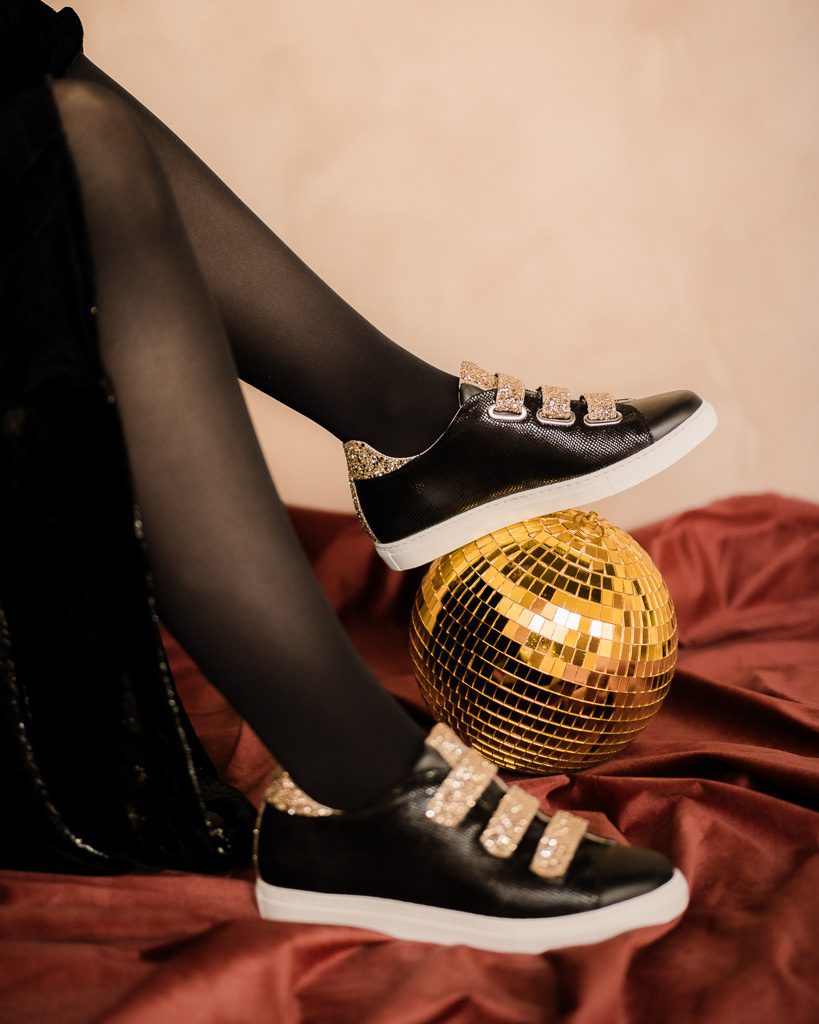 Dessine Moi Un Soulier baskets cuir noir glitter champagne