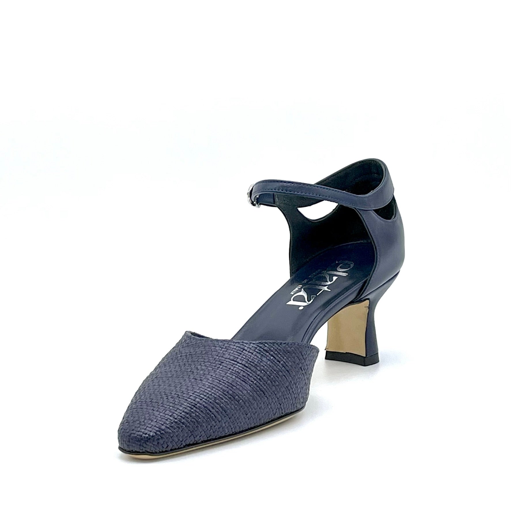 Elata 14161 escarpins d'orsay bleu raphia talon 5,5 cm