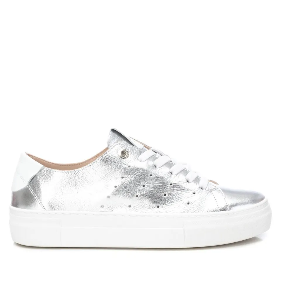 Carmela 16133704 basket cuir argenté lacets
