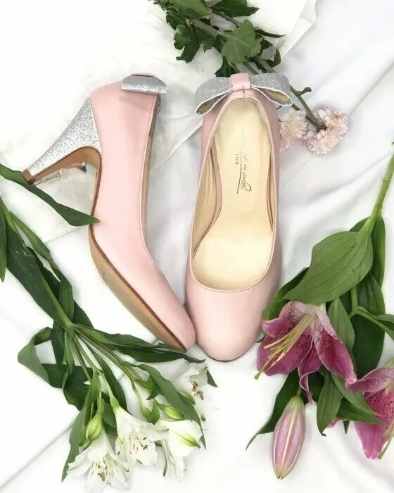 Dessine Moi Un Soulier escarpin cuir vieux rose paillettes argent