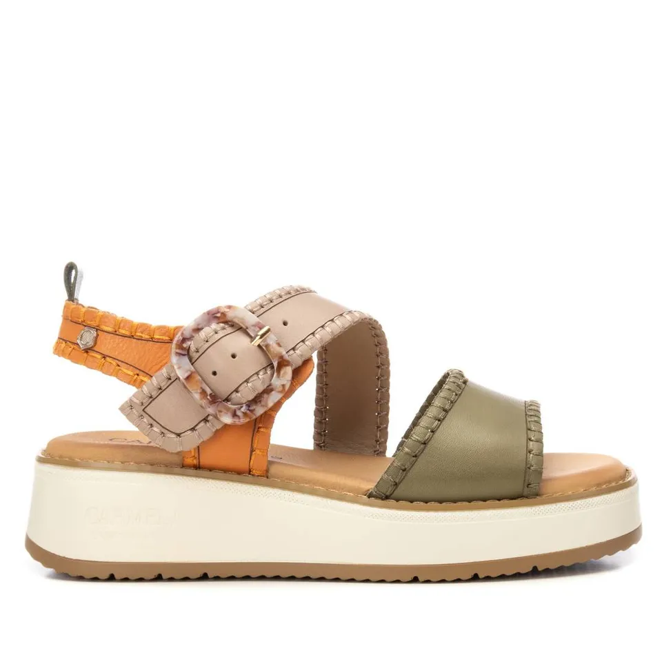 Carmela 16224703 sandales cuir kaki à talon compensé