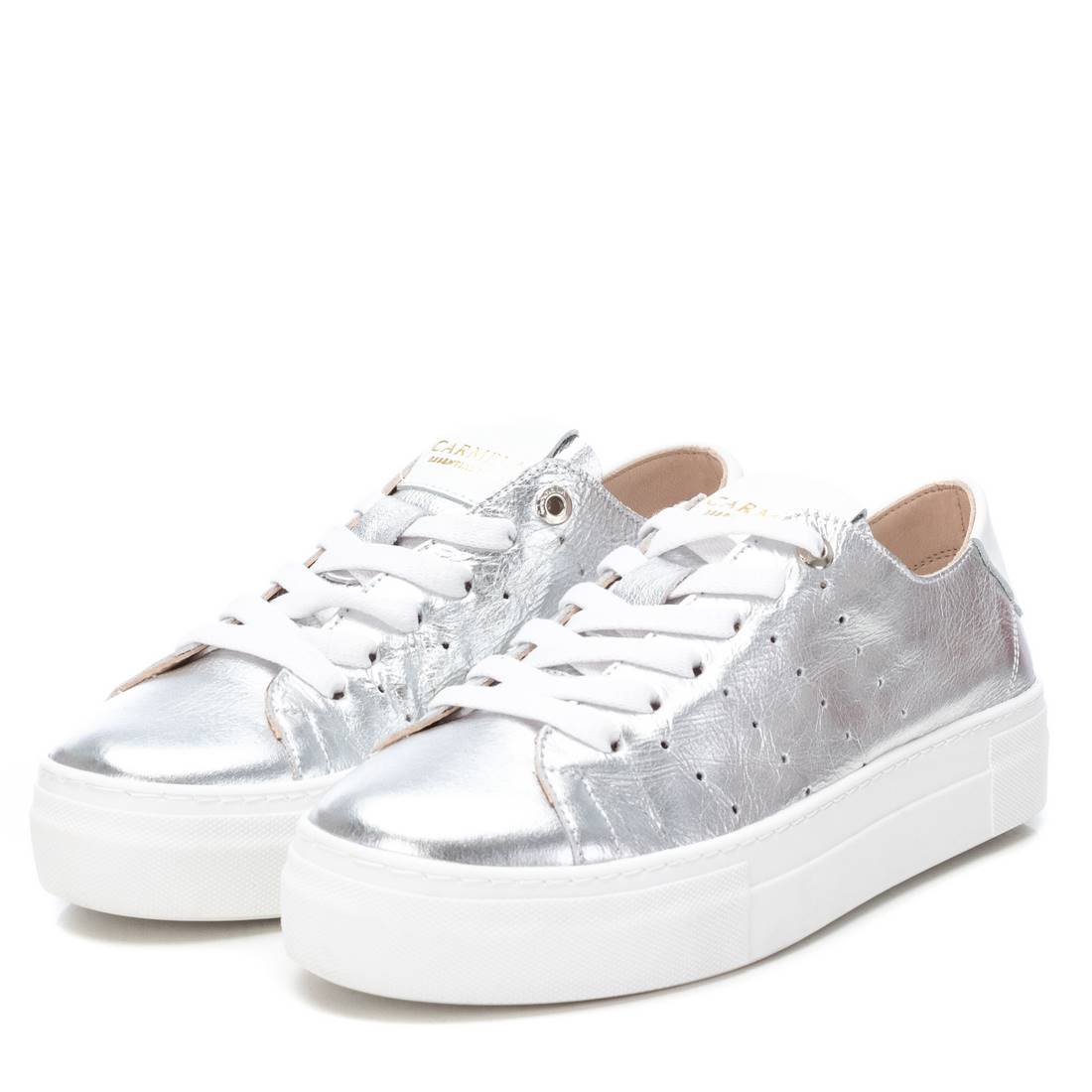 Carmela 16133704 basket cuir argenté lacets