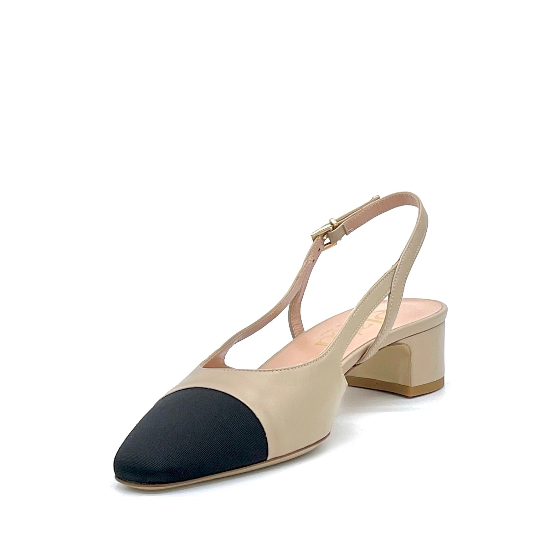 ELATA 14166 slingback cuir beige noir talon 3,5 cm