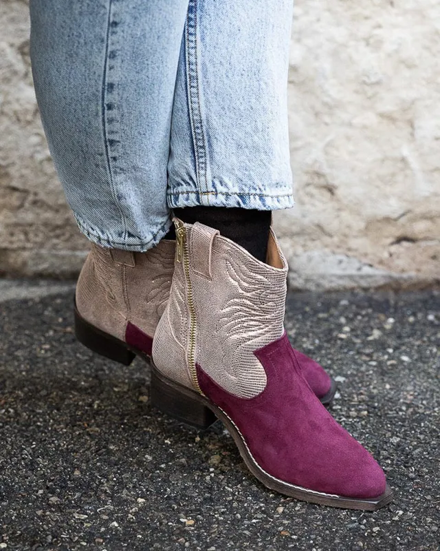 Dessine Moi Un Soulier Santiag bottines plates bronze grenat