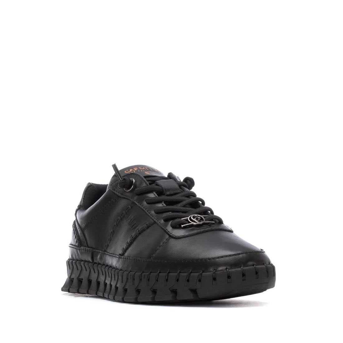 Carmela 16252801 basket cuir noir semelle crantée