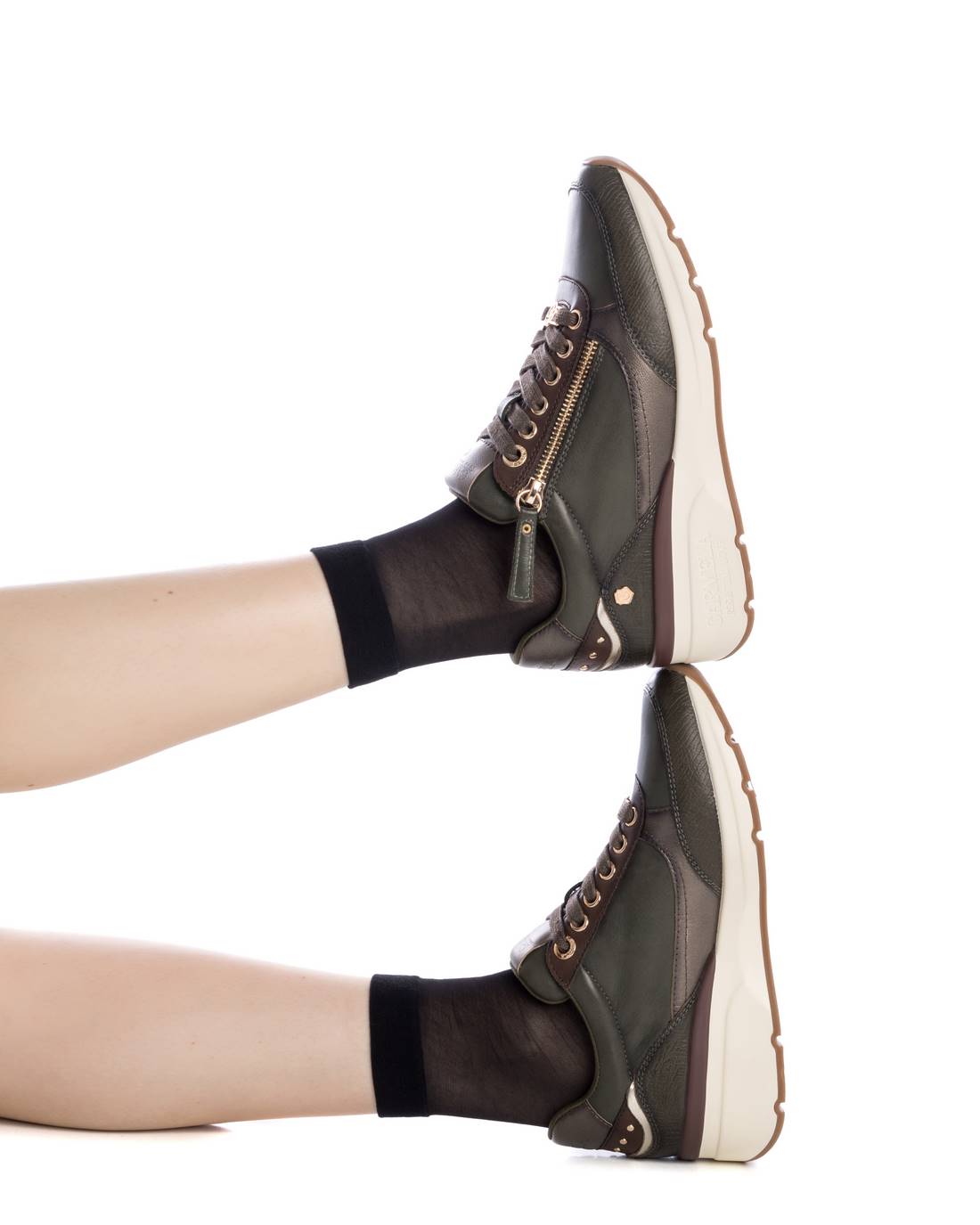 Carmela 16182503 basket verte cuir zip lacets
