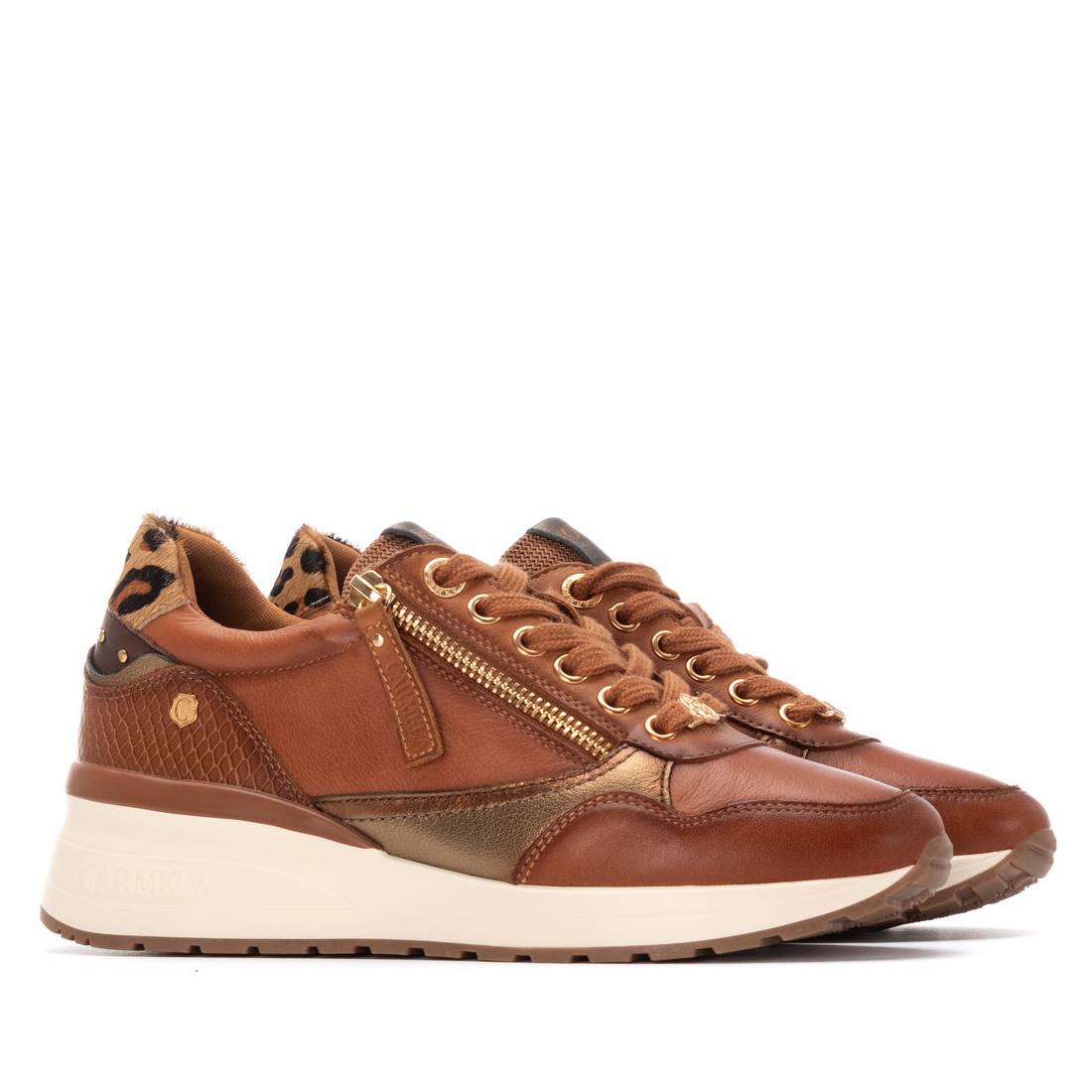 Carmela 16244202 basket camel cuir zip et lacets