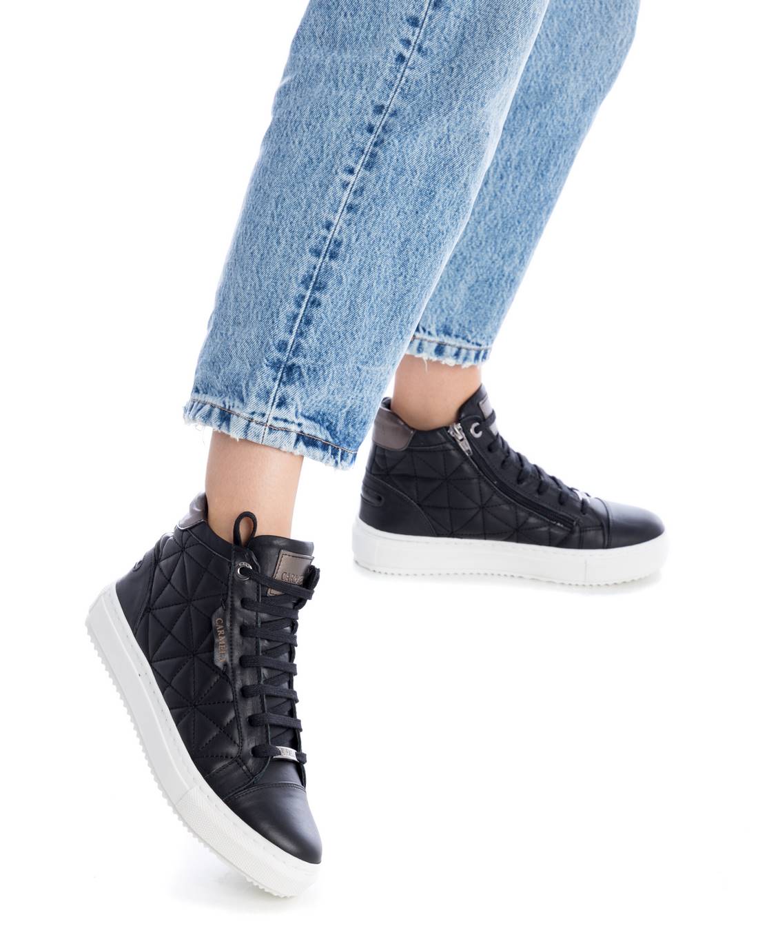 Carmela 16027401 baskets cuir noir zip 4 cm