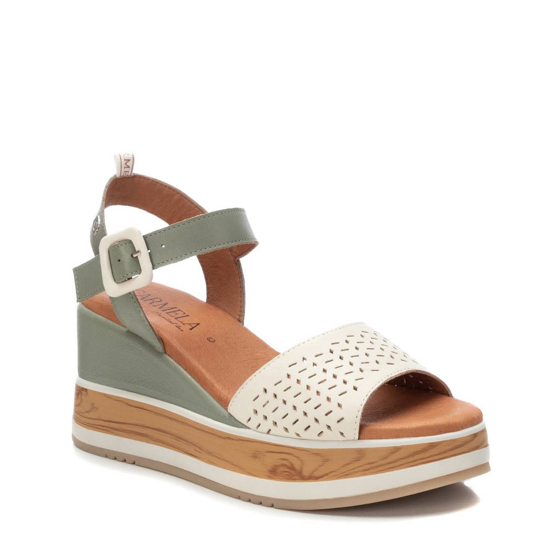 Carmela 16053103 sandale compensée blanche cuir 8cm