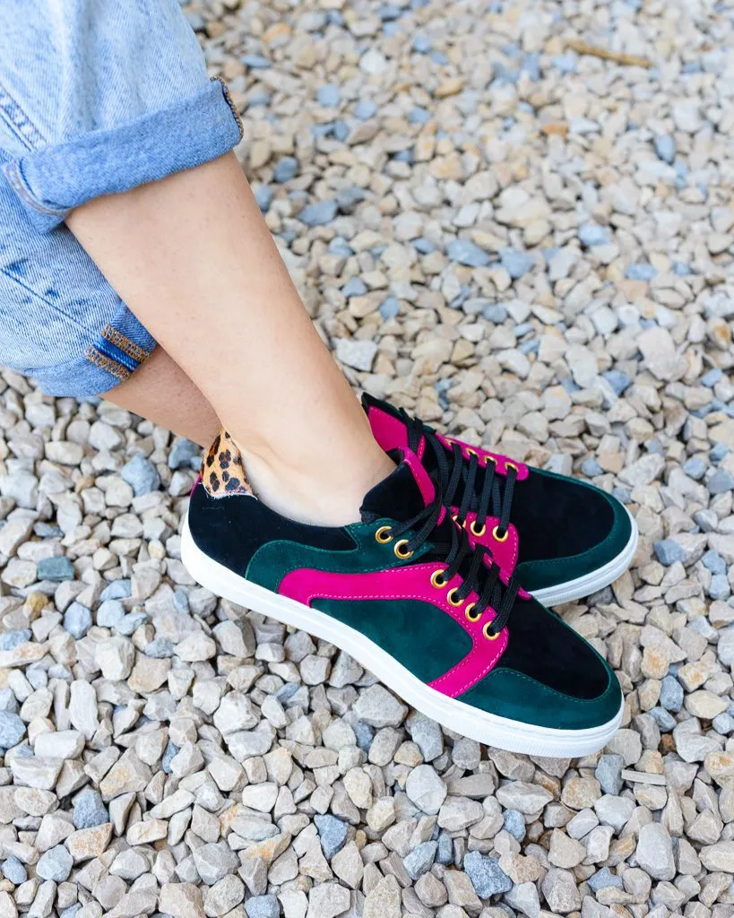 Dessine Moi Un Soulier Oscar baskets velours noir vert sapin rose vif