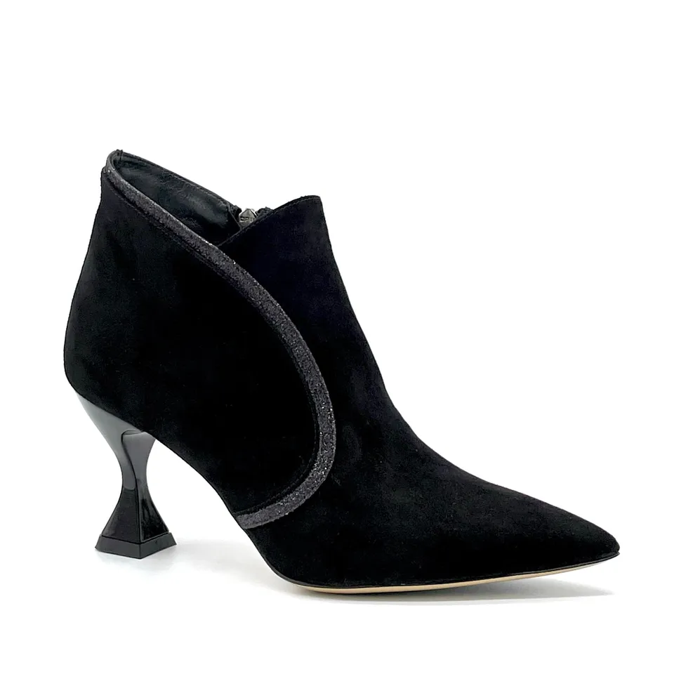 Elata 53551 bottine suède noir glitter talon 7,5 cm