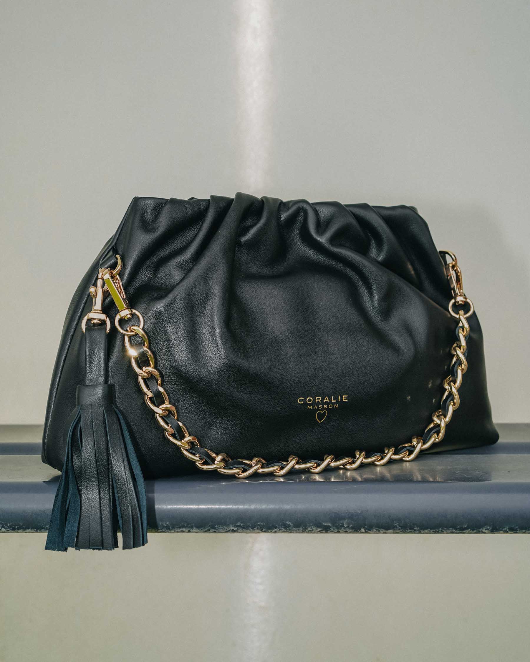 Coralie Masson Lois sac main cuir lisse noir souple