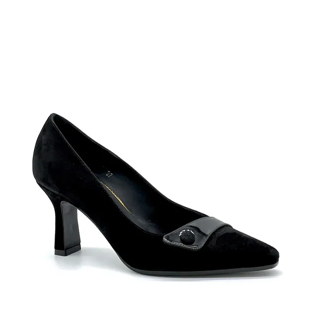 Elata 52505 escarpins daim vernis noir talon 7,5 cm