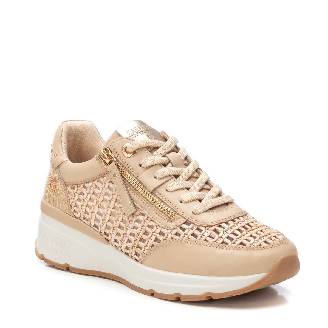 Carmela 16232602 baskets femme cuir beige lacets