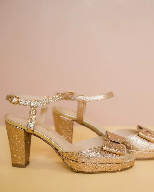 Dessine Moi Un Soulier Charlotte sandales plateforme paillettes champagne