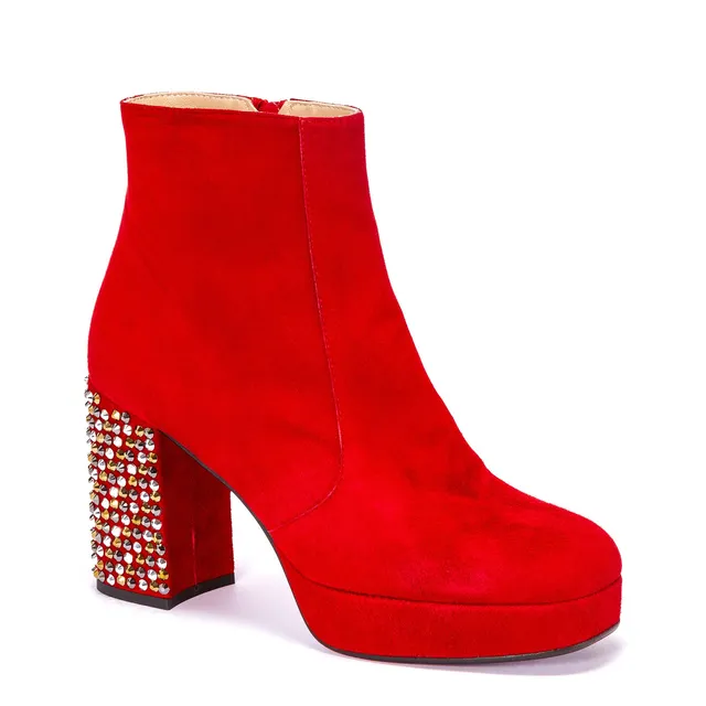 Elata 90918-1 bottine suède rouge talon strass 9 cm