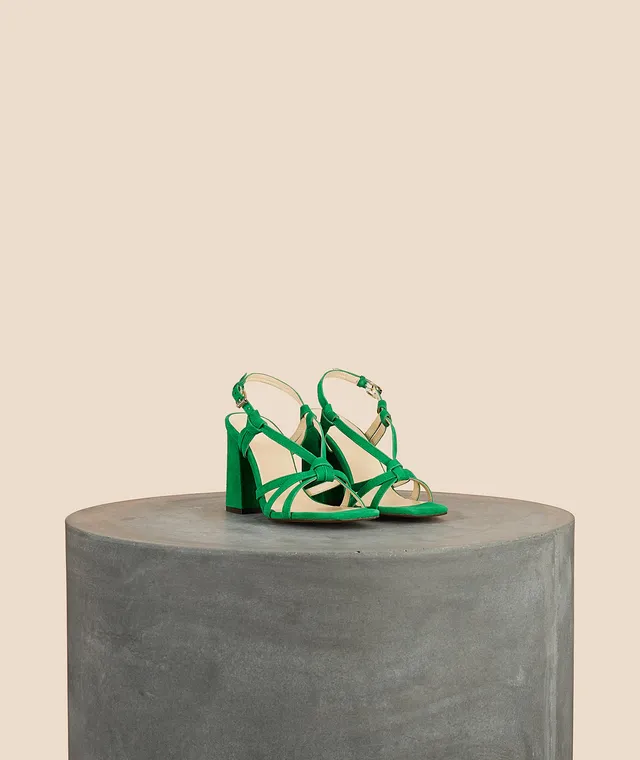 Tila March Noeud sandale daim vert talon 8 cm