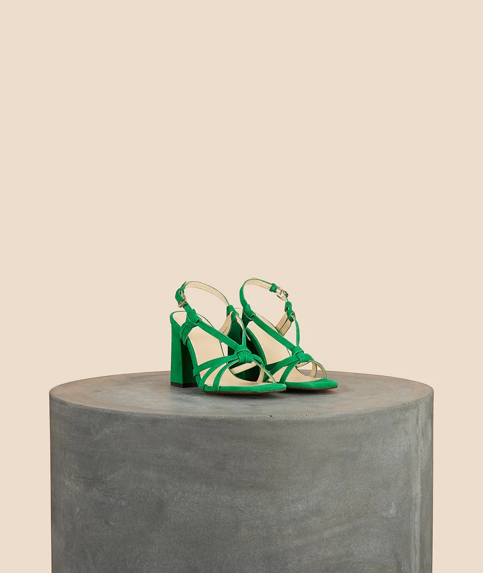 Tila March Noeud sandale daim vert talon 8 cm