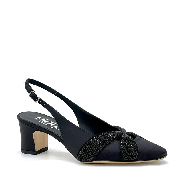 ELATA 15116 slingback satin noir strass talon 5,5 cm