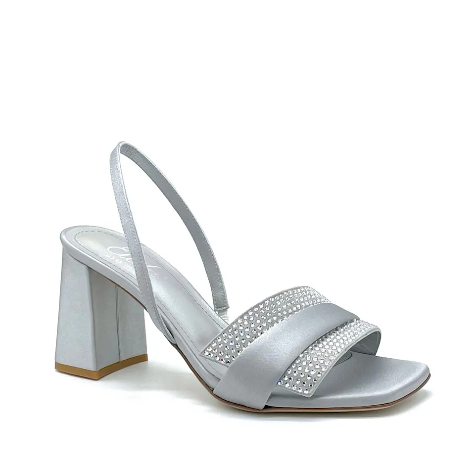 Elata 12180 sandales soie grise strass talon 7,5 cm