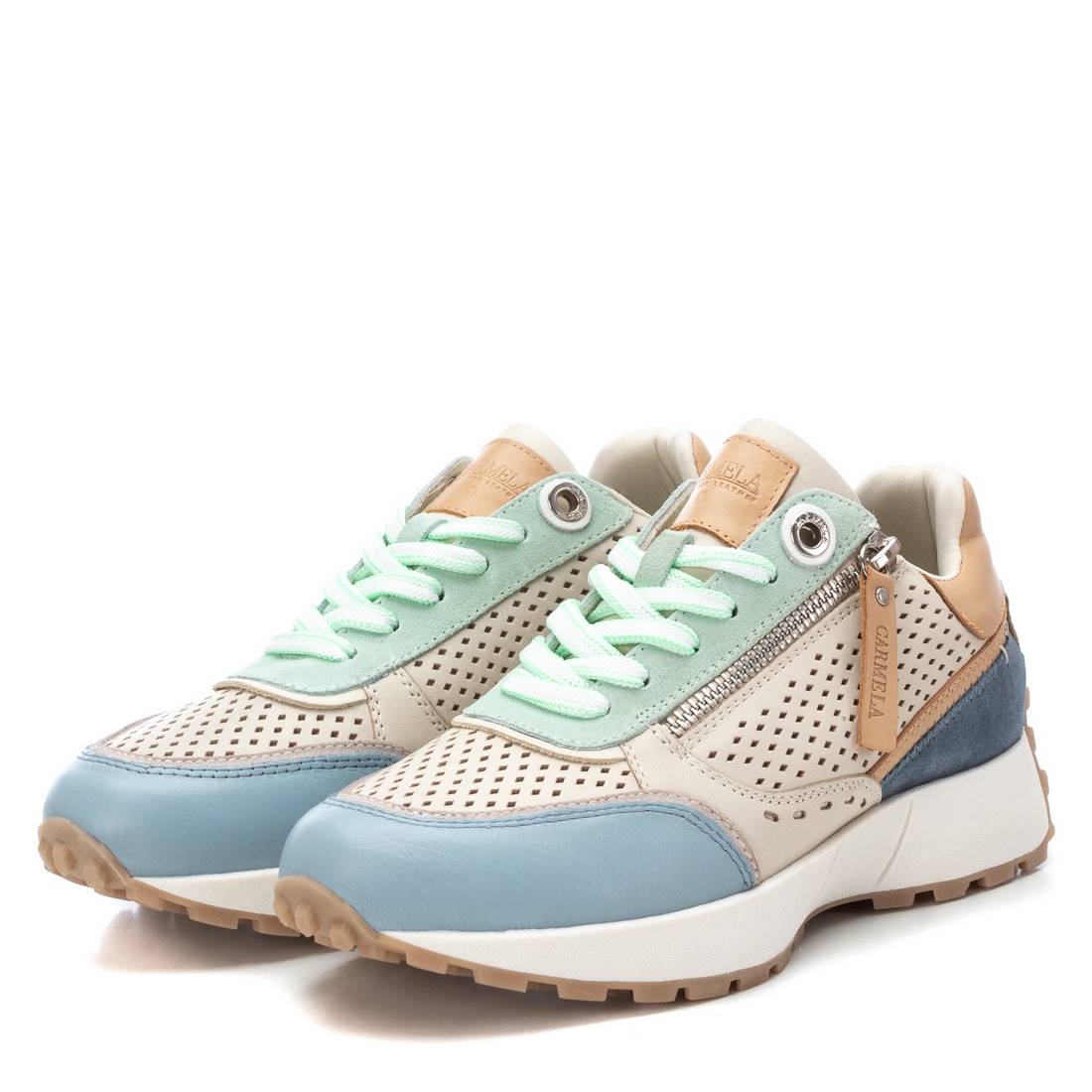 Carmela 16069803 sneaker bleue cuir zip perforée