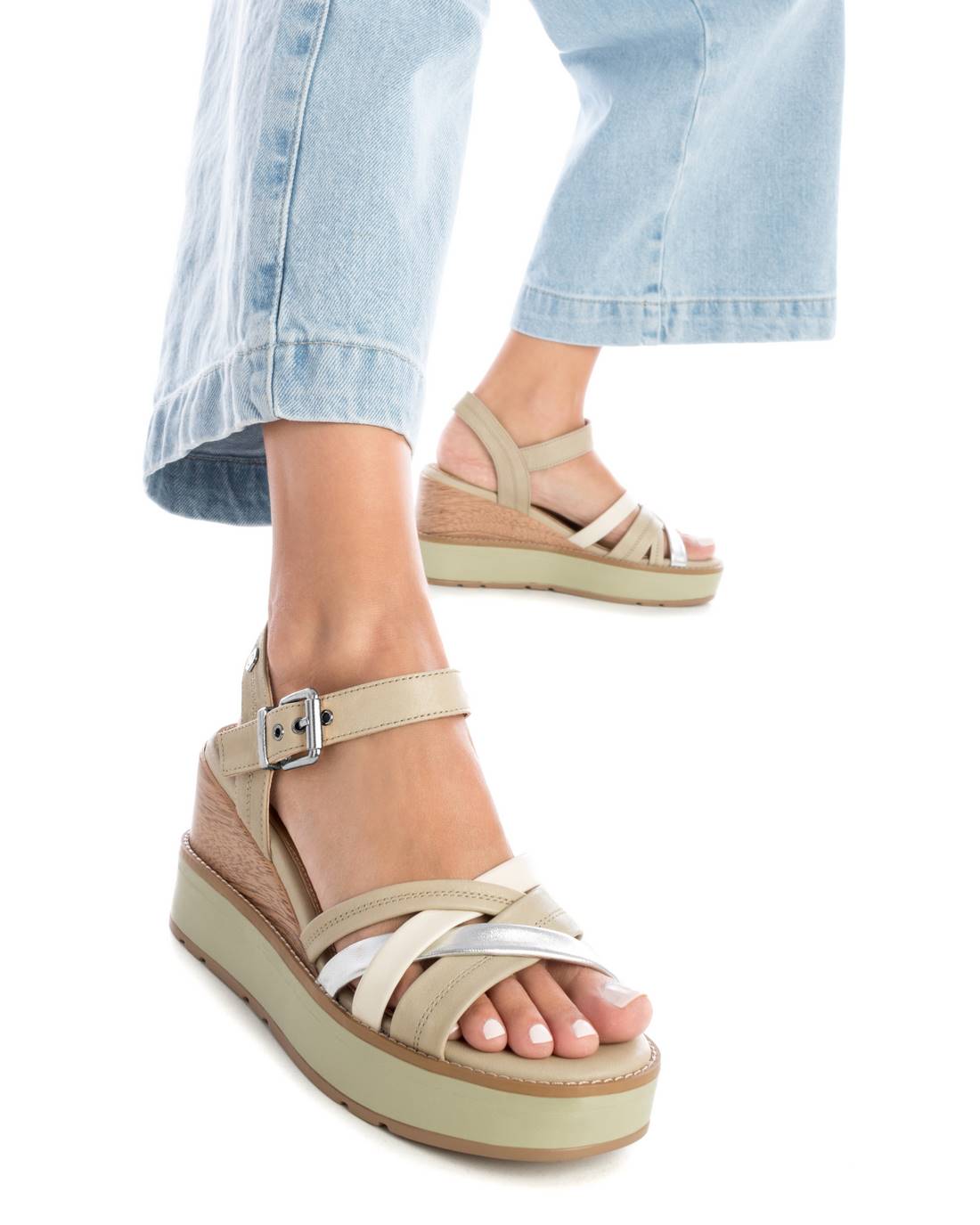Carmela 16138601 sandales compensées vertes en cuir