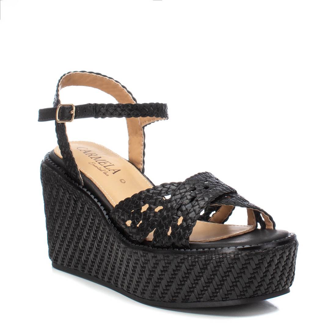 Carmela 16148403 sandales compensées noir cuir 9 cm
