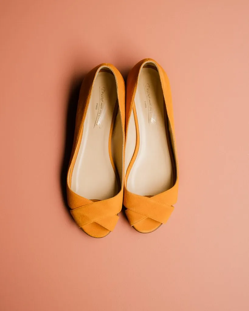 Dessine Moi Un Soulier Ballerines ouvertes velours orange