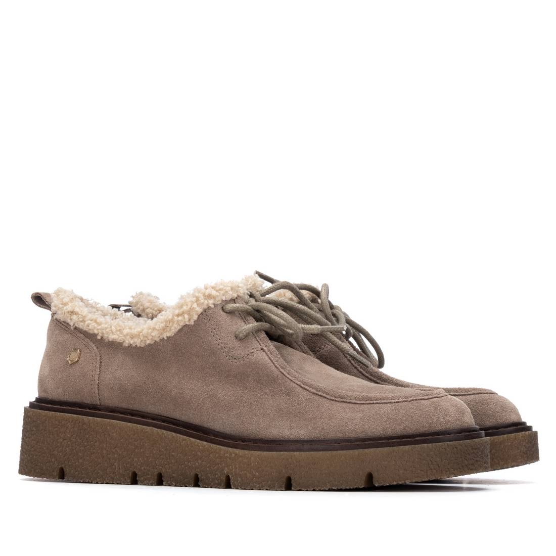 Carmela 16266904 chaussure cuir taupe lacets plate