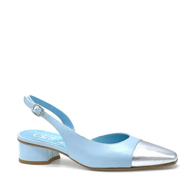 Elata 15170 slingback cuir bleu argent pointure 39 talon 3,5 cm