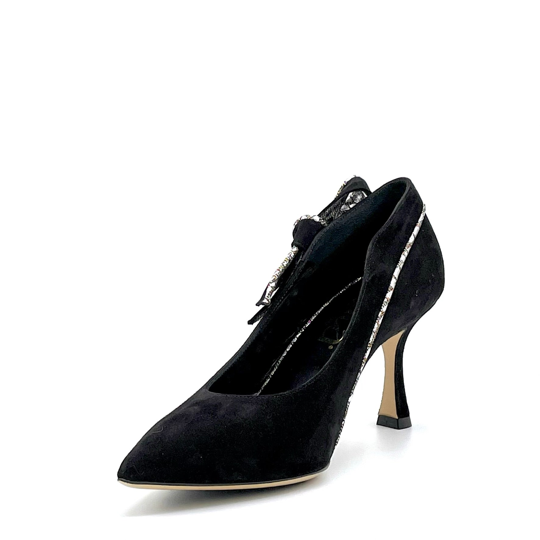 Elata 54504 escarpins daim noir argent talon 7,5 cm