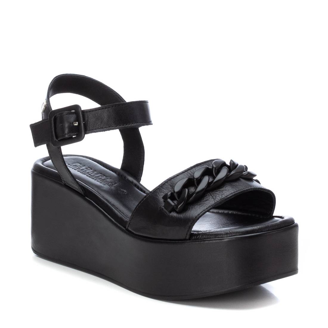 Carmela 16076908 sandale compensée noir cuir