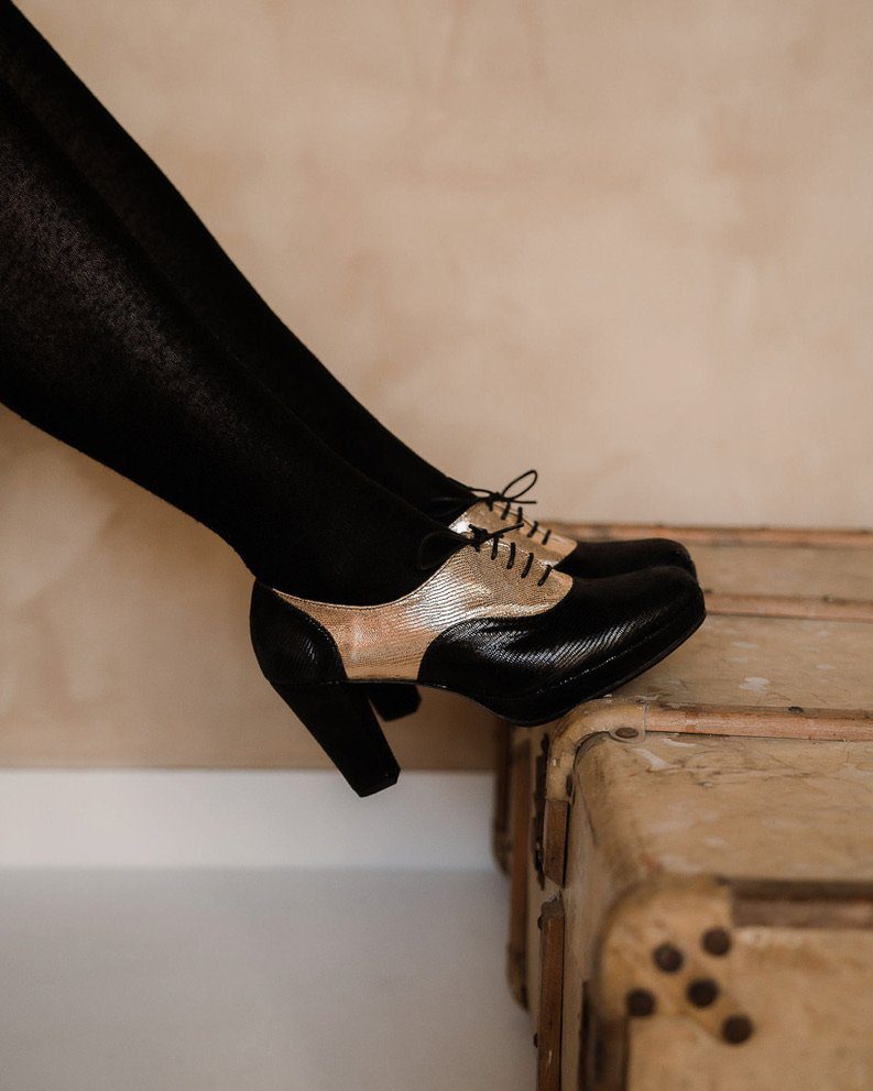Dessine Moi Un Soulier plateforme richelieu vipérine noir bronze