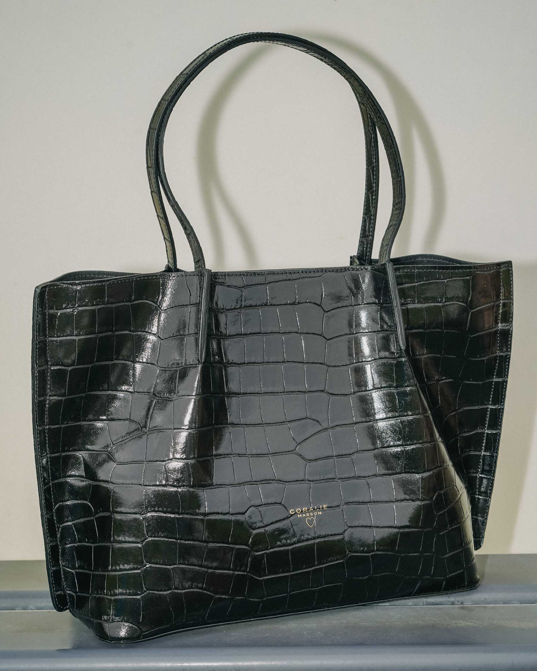 Coralie Masson Malcolm cabas cuir croco noir 43 cm