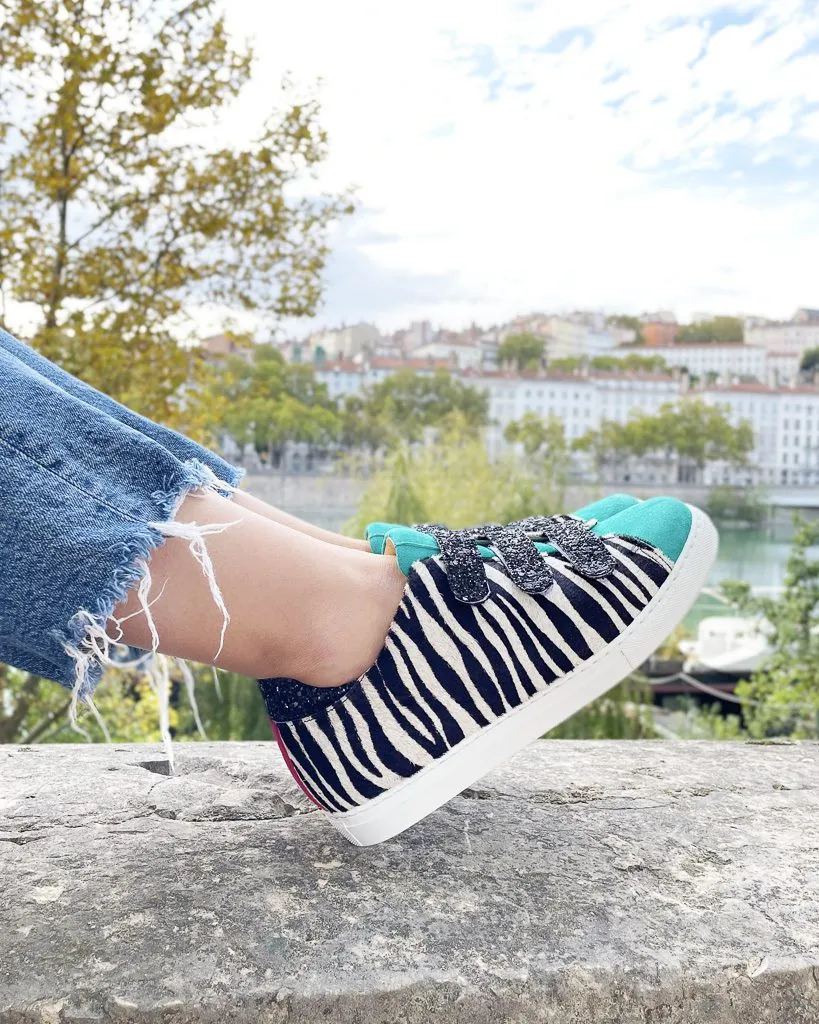Dessine Moi Un Soulier Basket sneakers poil zèbre turquoise noir