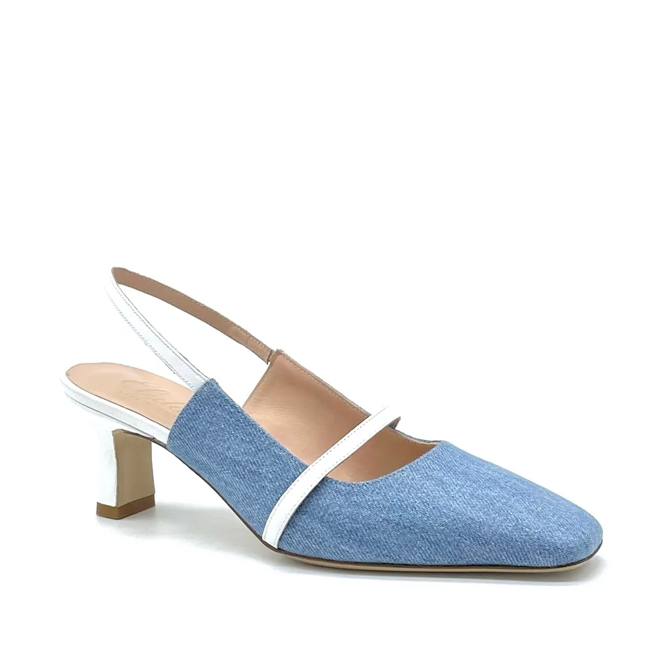 Elata 12161 slingback jean blanc cuir talon 5,5 cm