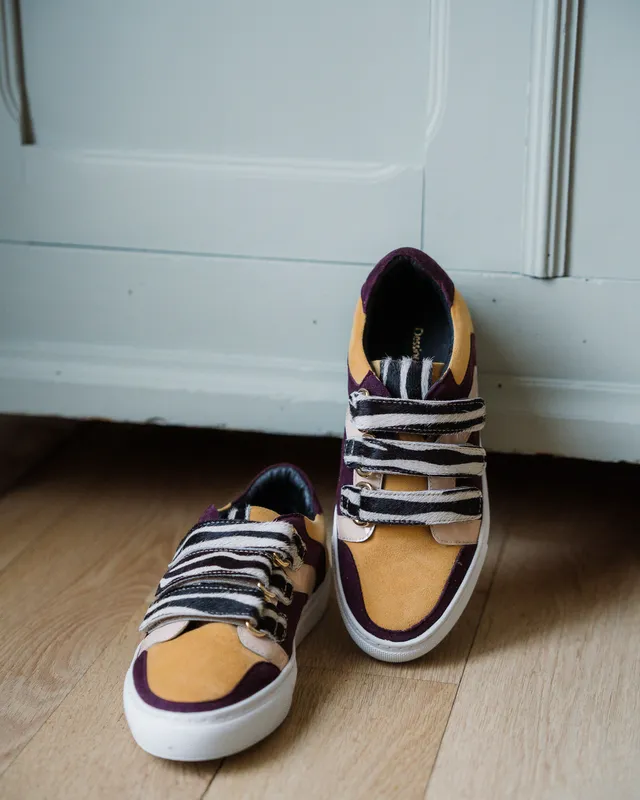 Dessine Moi Un Soulier basket velours moutarde zèbre pointure 37