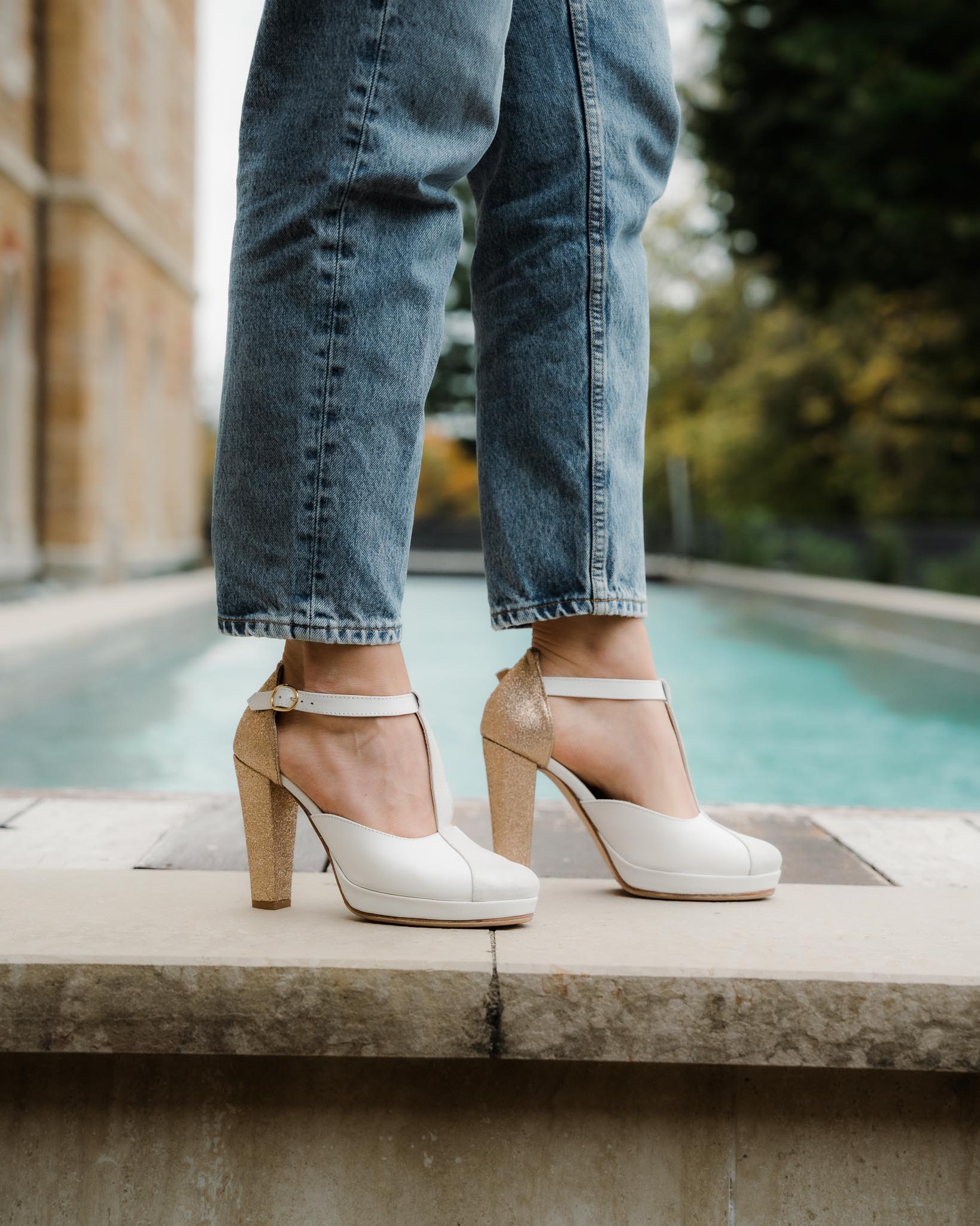 Dessine Moi Un Soulier salomé cuir blanc ivoire champagne 38