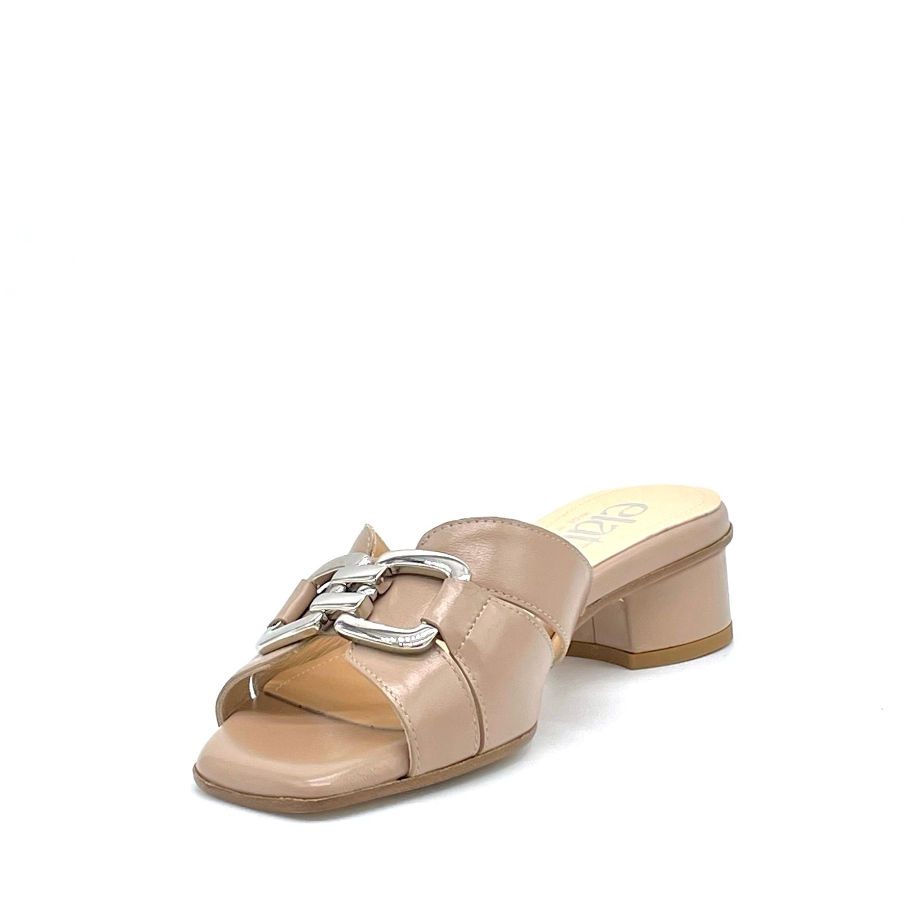 Elata 15165 mules cuir marron accessoire argent 3,5 cm