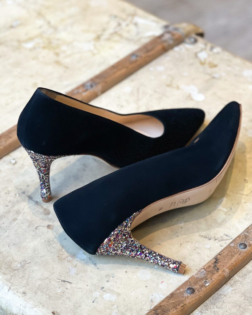Dessine Moi Un Soulier escarpin pointu velours noir glitter