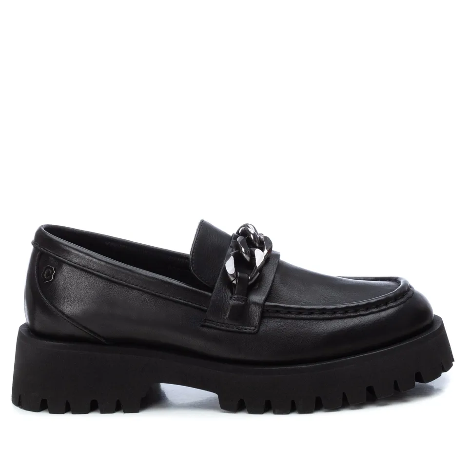 Carmela 16035801 mocassin femme cuir noir chaîne