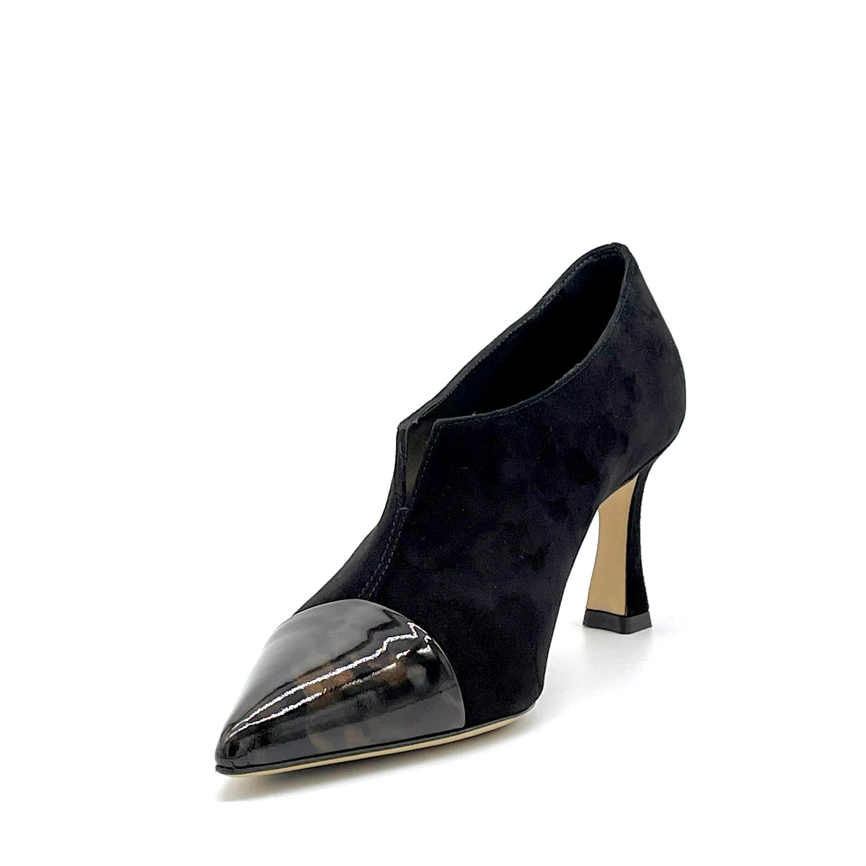 Elata 56504 derbie suède noir vernis talon 7,5 cm