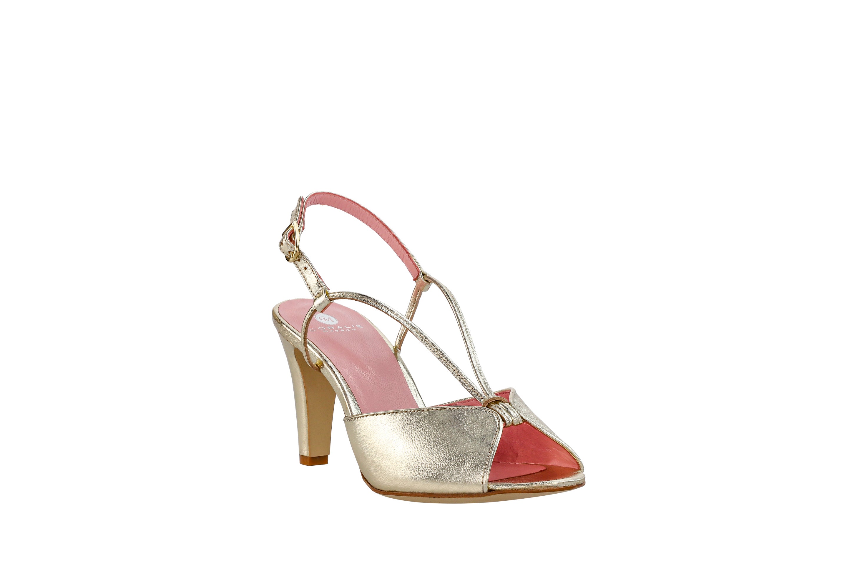 Coralie Masson Lolotte sandales cuir dore talon 7 cm