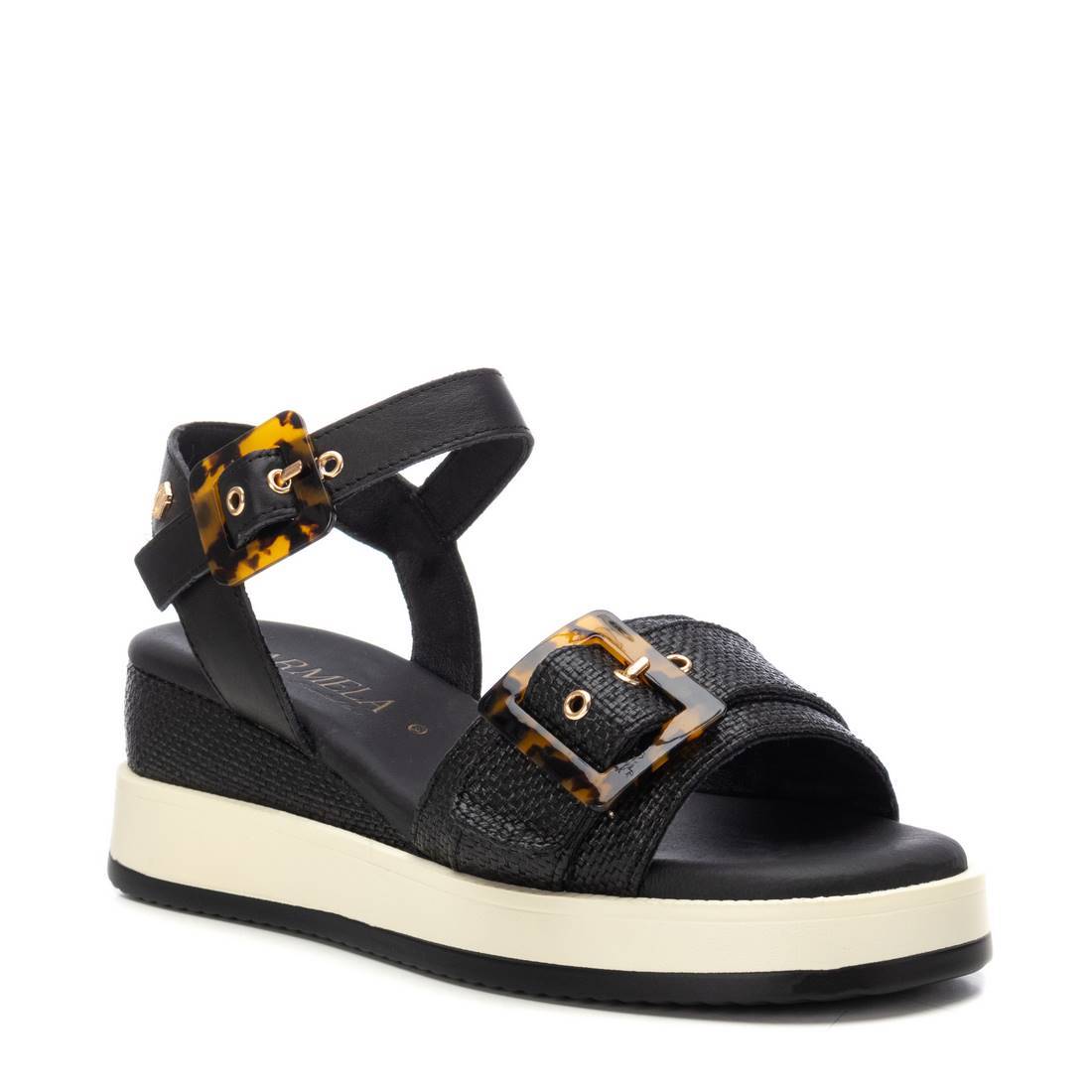 Carmela 16222701 sandale compensee noire rafia 6 cm